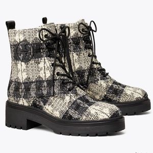 Tory Burch Miller Wool Lug Sole Bootie- Black & White- New In Box - Duplicate
